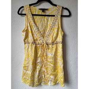Express Design Studio Yellow Silk Studded Empire Waist Boho Tunic Top Small